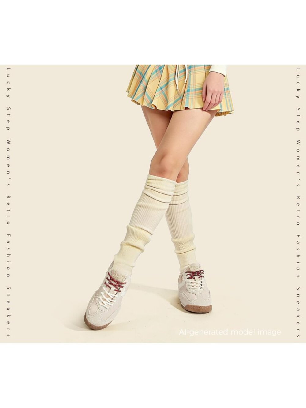 Women's Beige Comfortable Non Slip Retro Lightweight Trendy Fashion Sneakers - Picture 6 of 7
